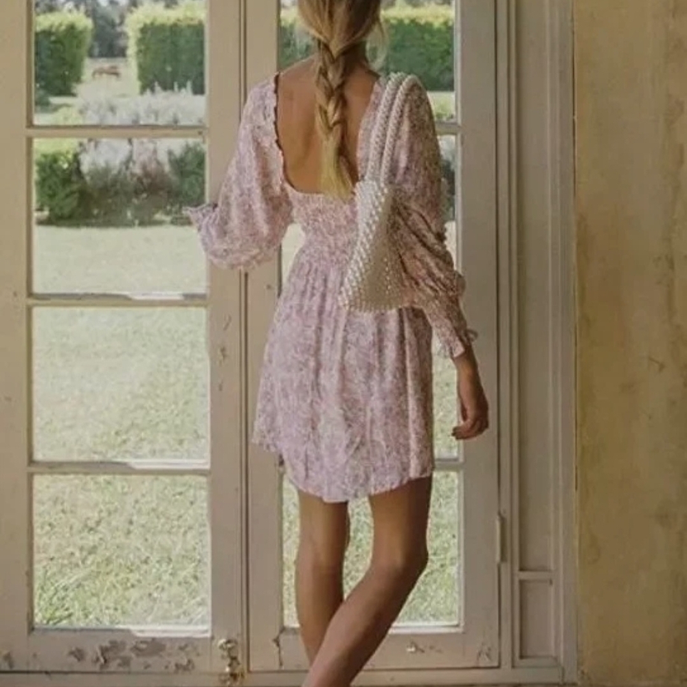 Faithfull the Brand Long Sleeve Floral Dress in Pink